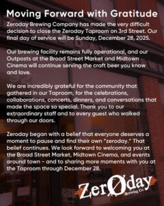 ZeroDay Brewing Has Just Announced Closure of Their Taproom on 3rd Street in Harrisburg